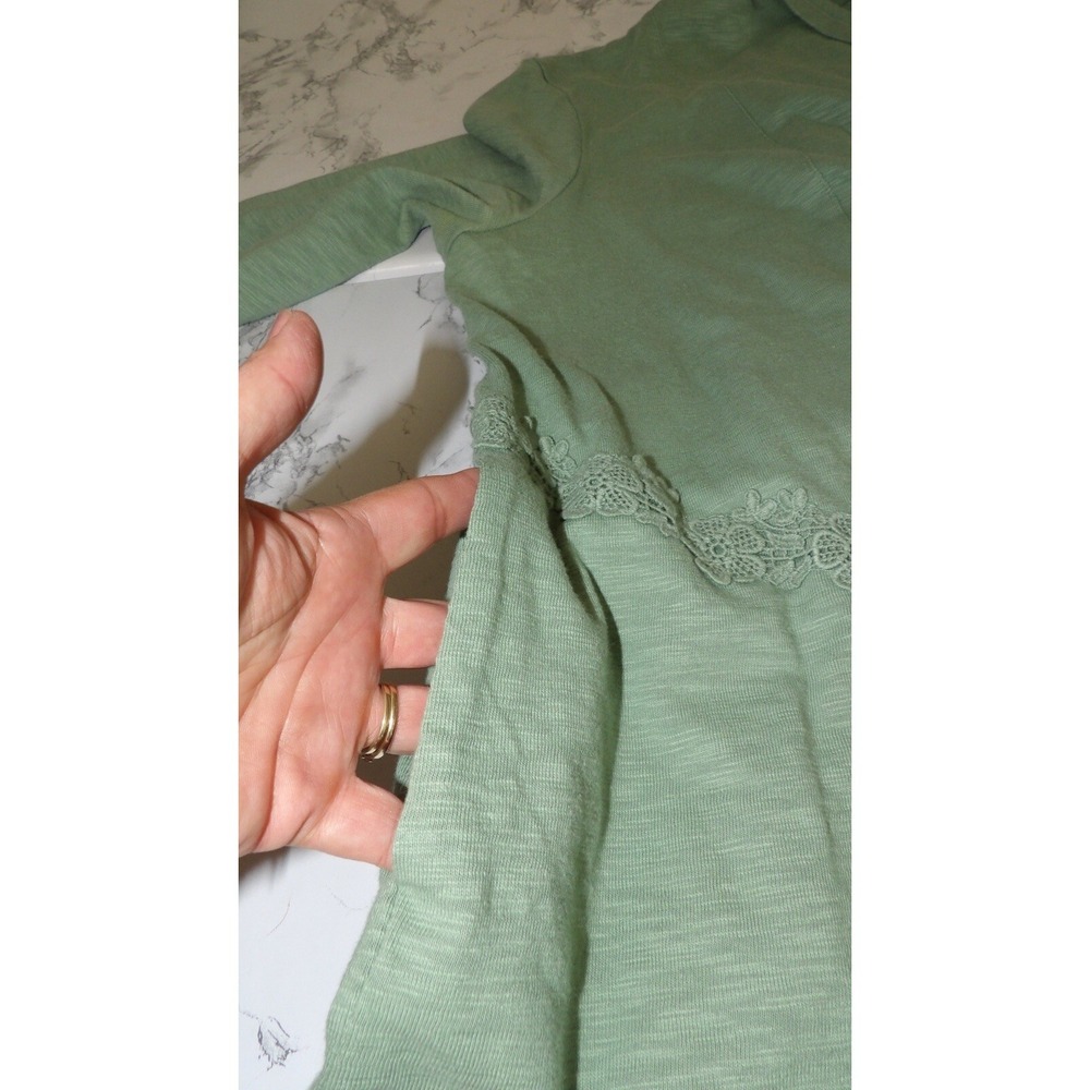 LOGO BY LORI GOLDSTEIN Green Open Light Cardigan Cotton Knit Embroidery‎ Size L - Picture 5 of 9